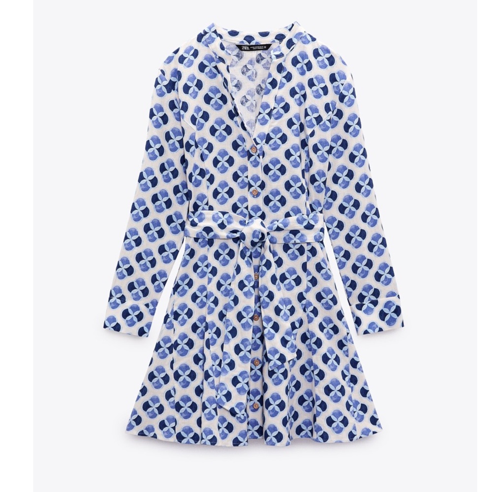 ZARA LINEN BLEND PRINTED SHIRTDRESS